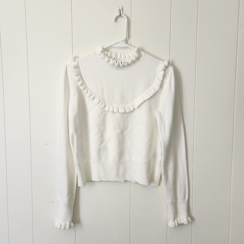 French Connection White Ruffle Sweater - Picture 2 of 8